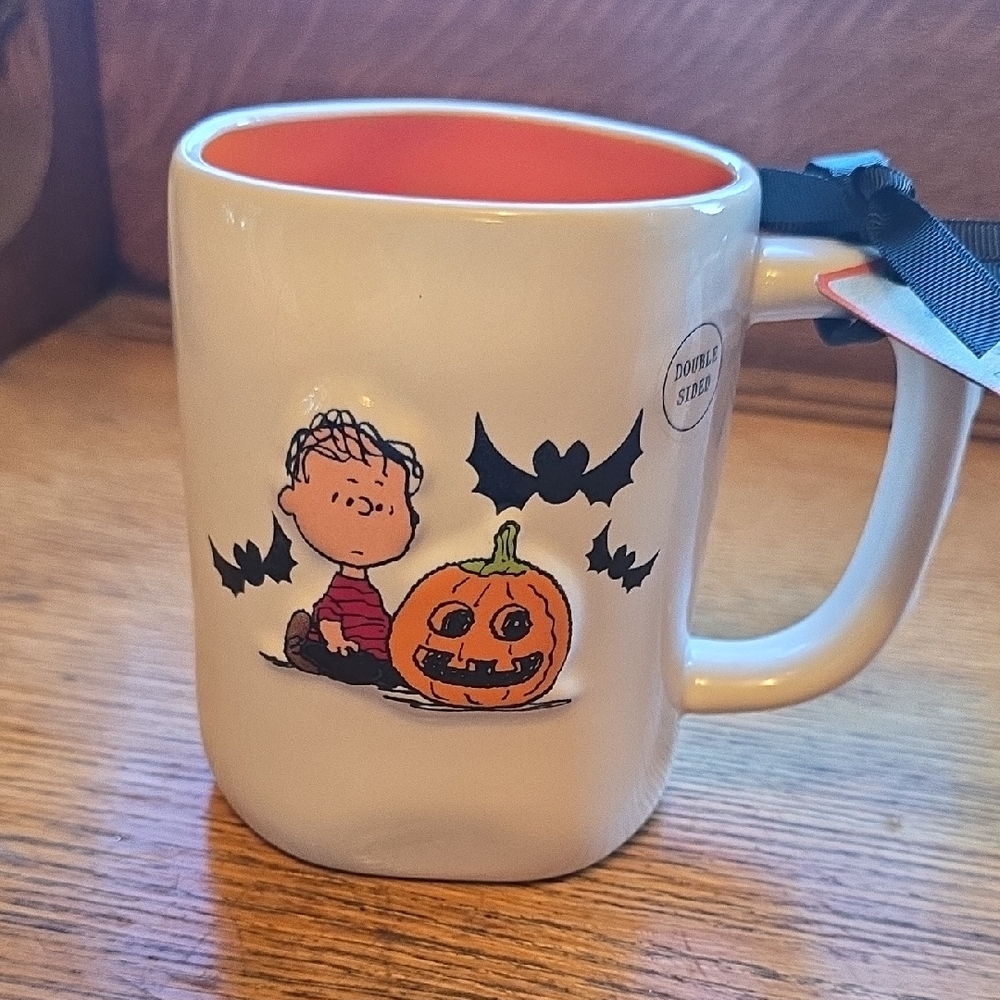 Rae Dunn Peanuts White and Orange Halloween Mug